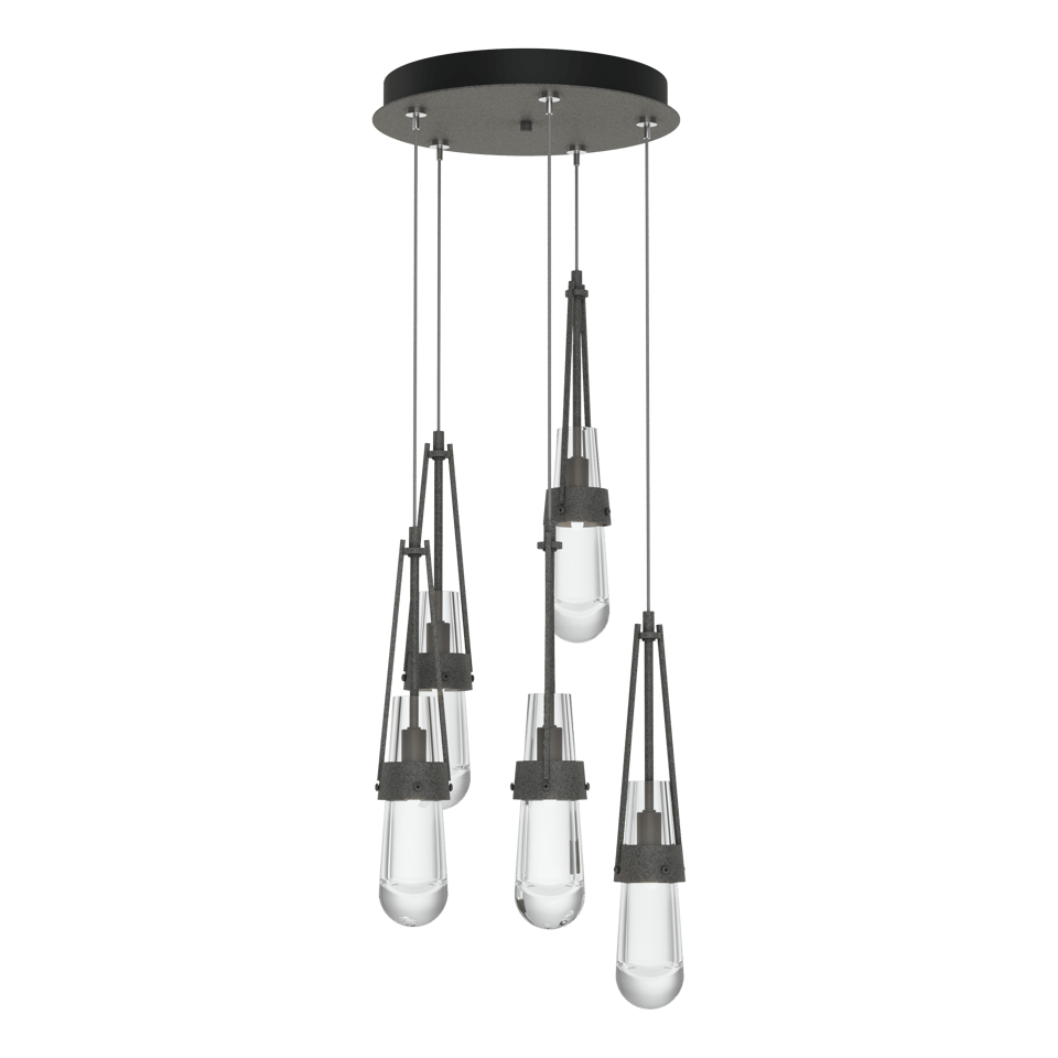 Hubbardton Forge Link 5-Light Clear Glass Pendant Light with Dimmable Functionality and Adjustable Height