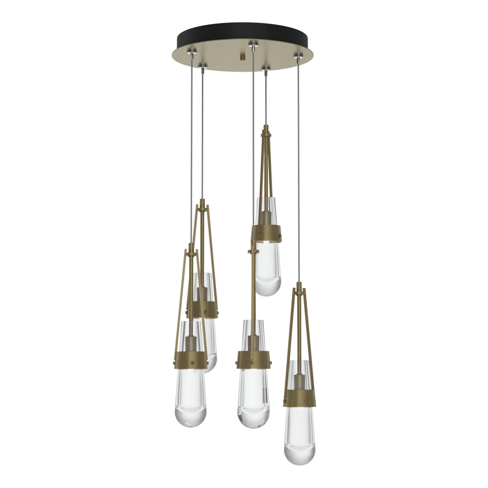 Hubbardton Forge Link 5-Light Clear Glass Pendant Light with Dimmable Functionality and Adjustable Height