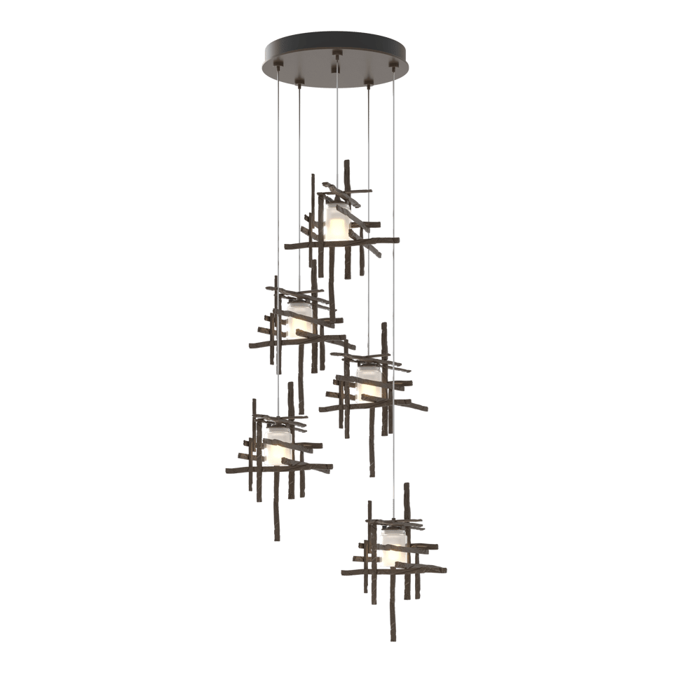 Tura 5-Light Frosted Glass Pendant by Hubbardton Forge - Modern Dimmable Ceiling Fixture in Multiple Finishes