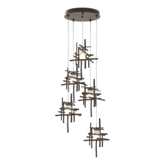 Tura 5-Light Frosted Glass Pendant by Hubbardton Forge - Modern Dimmable Ceiling Fixture in Multiple Finishes