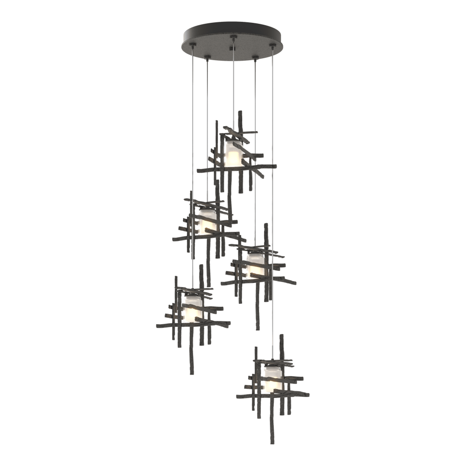 Tura 5-Light Frosted Glass Pendant by Hubbardton Forge - Modern Dimmable Ceiling Fixture in Multiple Finishes