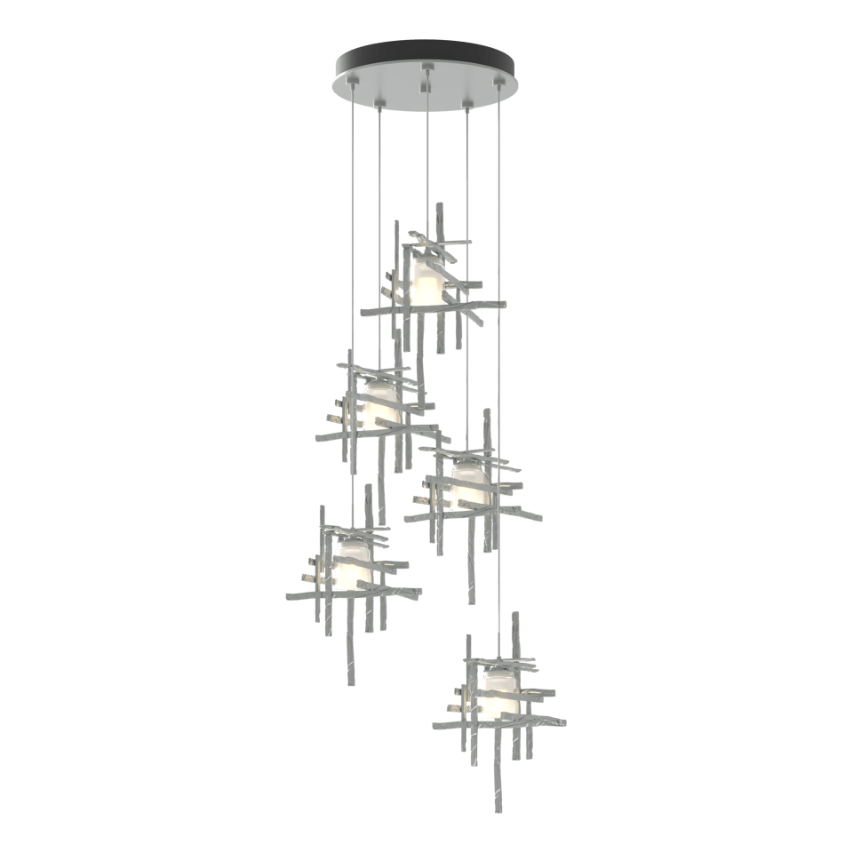 Tura 5-Light Frosted Glass Pendant by Hubbardton Forge - Modern Dimmable Ceiling Fixture in Multiple Finishes