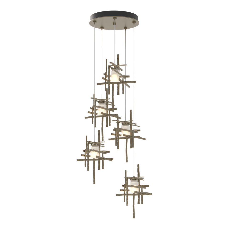 Tura 5-Light Frosted Glass Pendant by Hubbardton Forge - Modern Dimmable Ceiling Fixture in Multiple Finishes