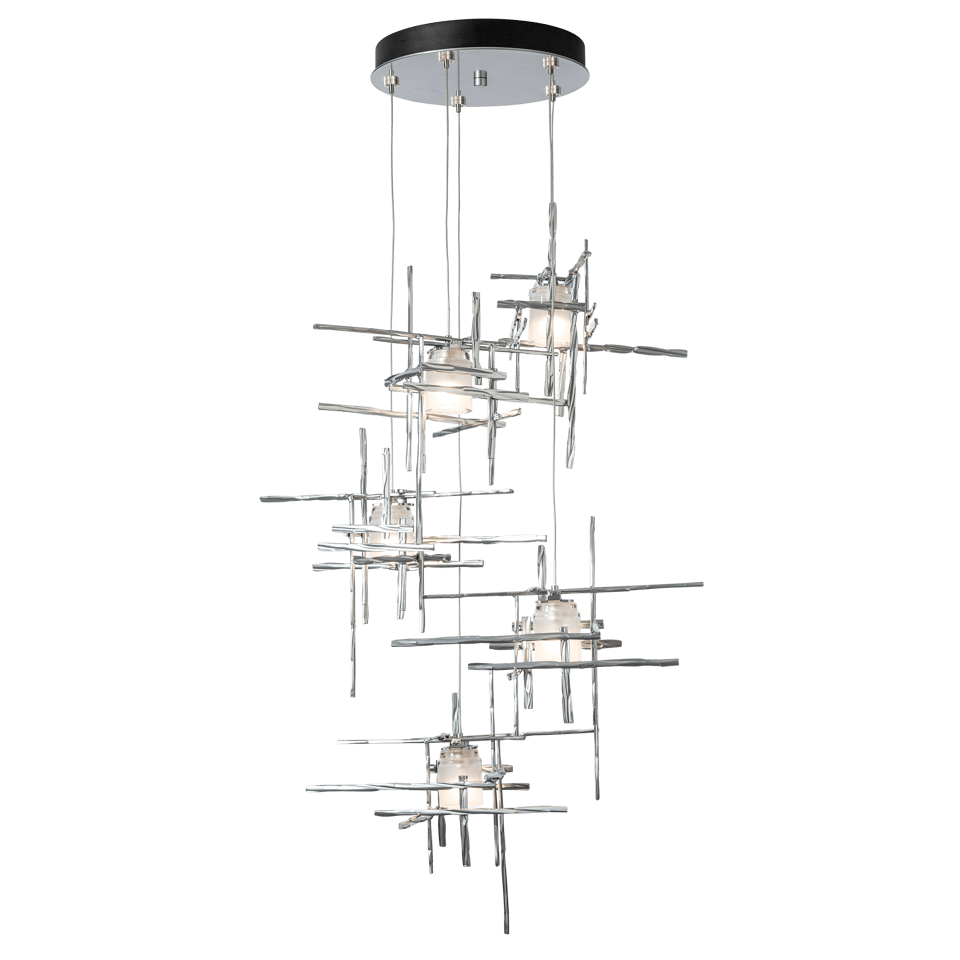 Tura 5-Light Frosted Glass Pendant by Hubbardton Forge - Modern Dimmable Ceiling Fixture in Multiple Finishes