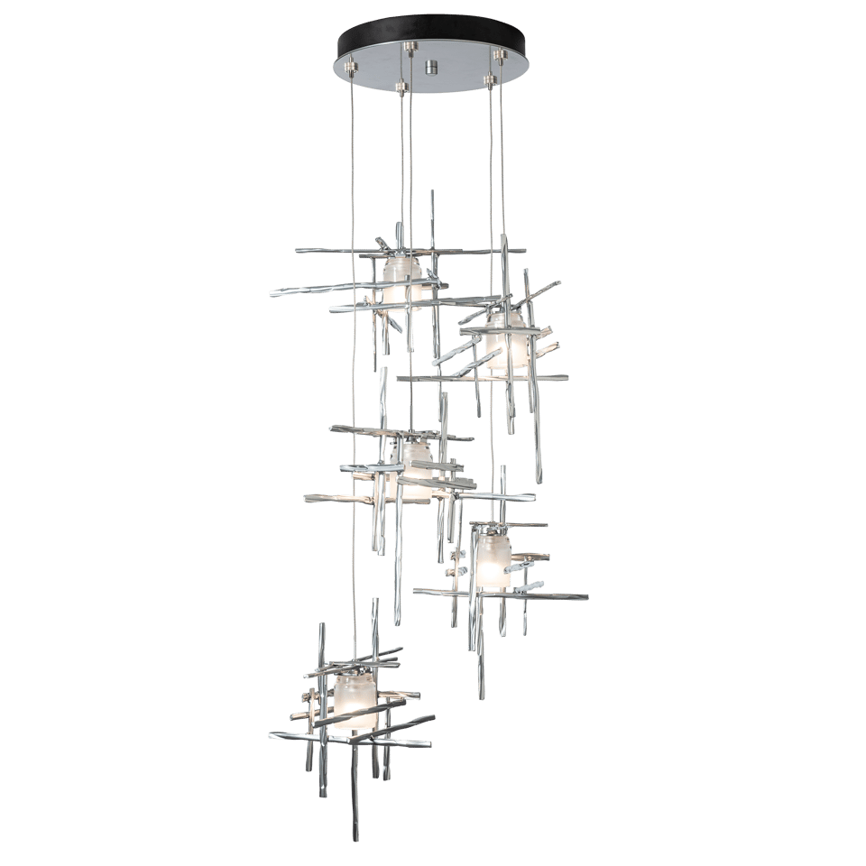 Tura 5-Light Frosted Glass Pendant by Hubbardton Forge - Modern Dimmable Ceiling Fixture in Multiple Finishes