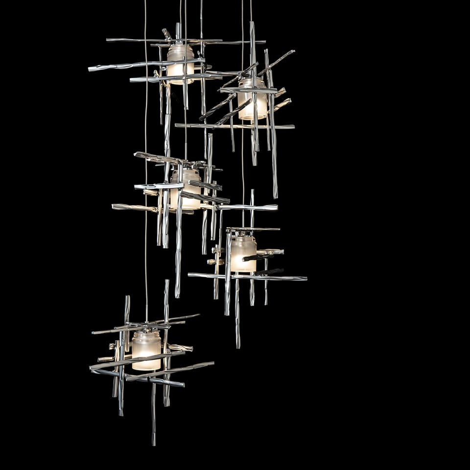 Tura 5-Light Frosted Glass Pendant by Hubbardton Forge - Modern Dimmable Ceiling Fixture in Multiple Finishes