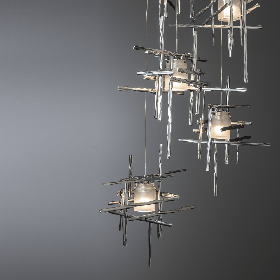 Tura 5-Light Frosted Glass Pendant by Hubbardton Forge - Modern Dimmable Ceiling Fixture in Multiple Finishes