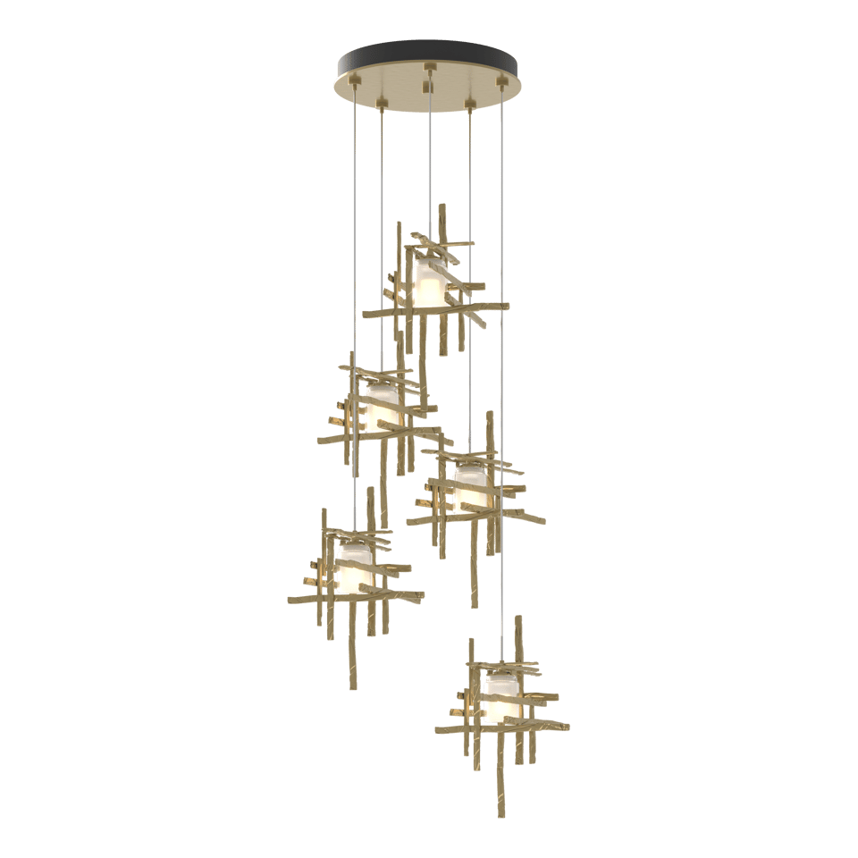 Tura 5-Light Frosted Glass Pendant by Hubbardton Forge - Modern Dimmable Ceiling Fixture in Multiple Finishes