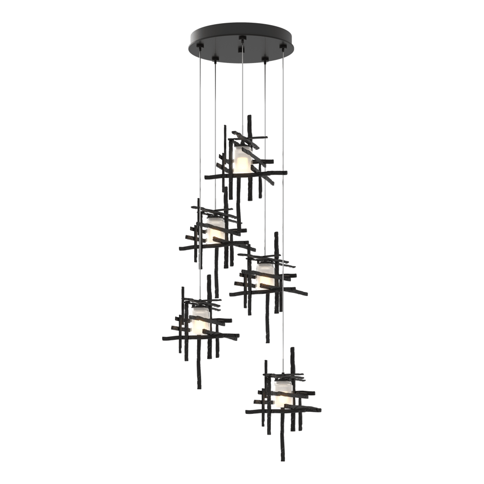 Tura 5-Light Frosted Glass Pendant by Hubbardton Forge - Modern Dimmable Ceiling Fixture in Multiple Finishes