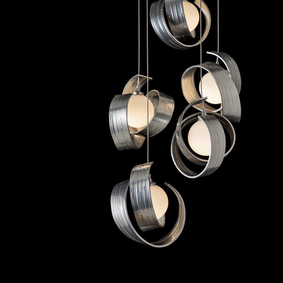 Hubbardton Forge Riza 5-Light Pendant Chandelier with Opal Glass Shades & Dimmable Design