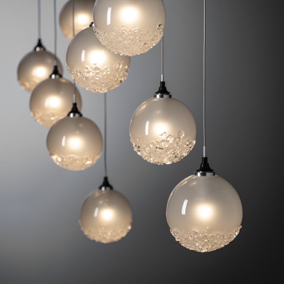 Hubbardton Forge Fritz Globe 10-Light Pendant – Adjustable Height, Dimmable, UL Damp Rated, Glass Spheres