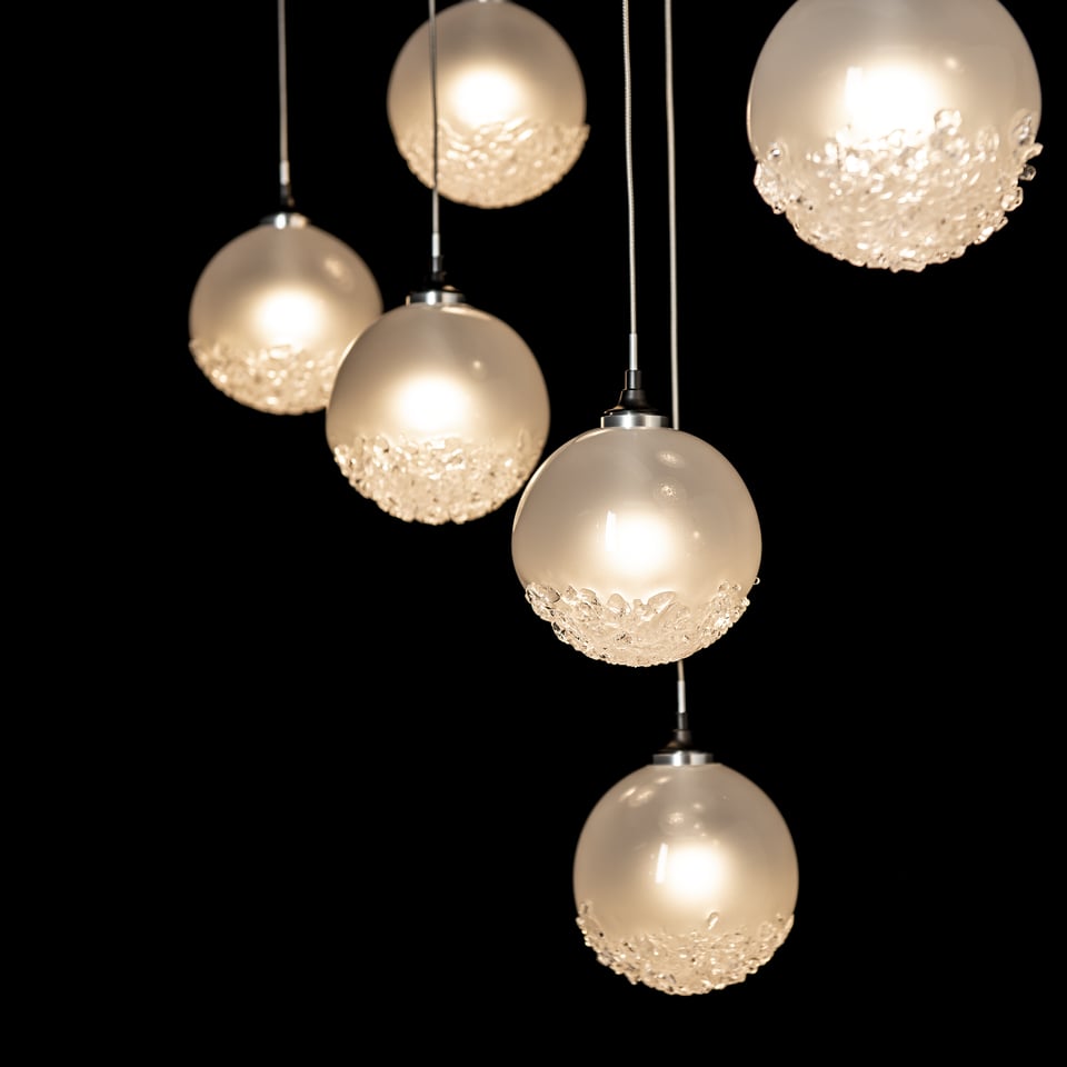 Hubbardton Forge Fritz Globe 10-Light Pendant – Adjustable Height, Dimmable, UL Damp Rated, Glass Spheres