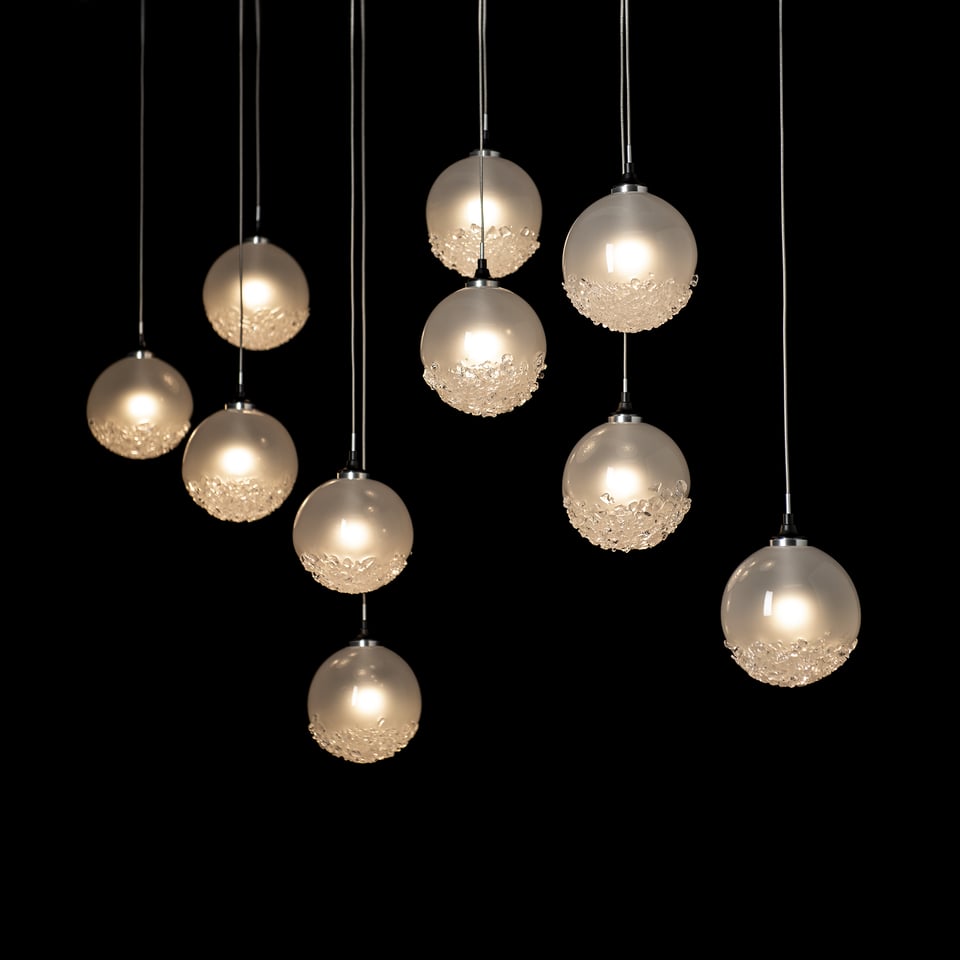 Hubbardton Forge Fritz Globe 10-Light Pendant – Adjustable Height, Dimmable, UL Damp Rated, Glass Spheres