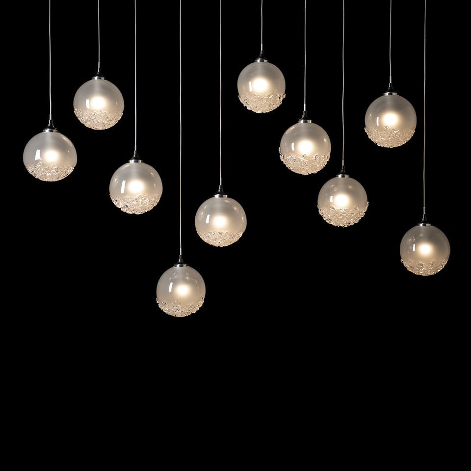 Hubbardton Forge Fritz Globe 10-Light Pendant – Adjustable Height, Dimmable, UL Damp Rated, Glass Spheres