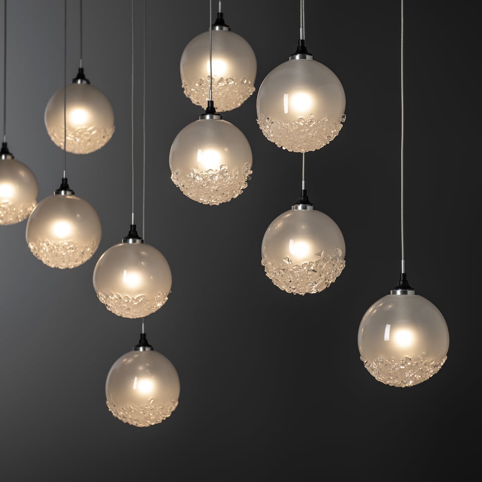 Hubbardton Forge Fritz Globe 10-Light Pendant – Adjustable Height, Dimmable, UL Damp Rated, Glass Spheres