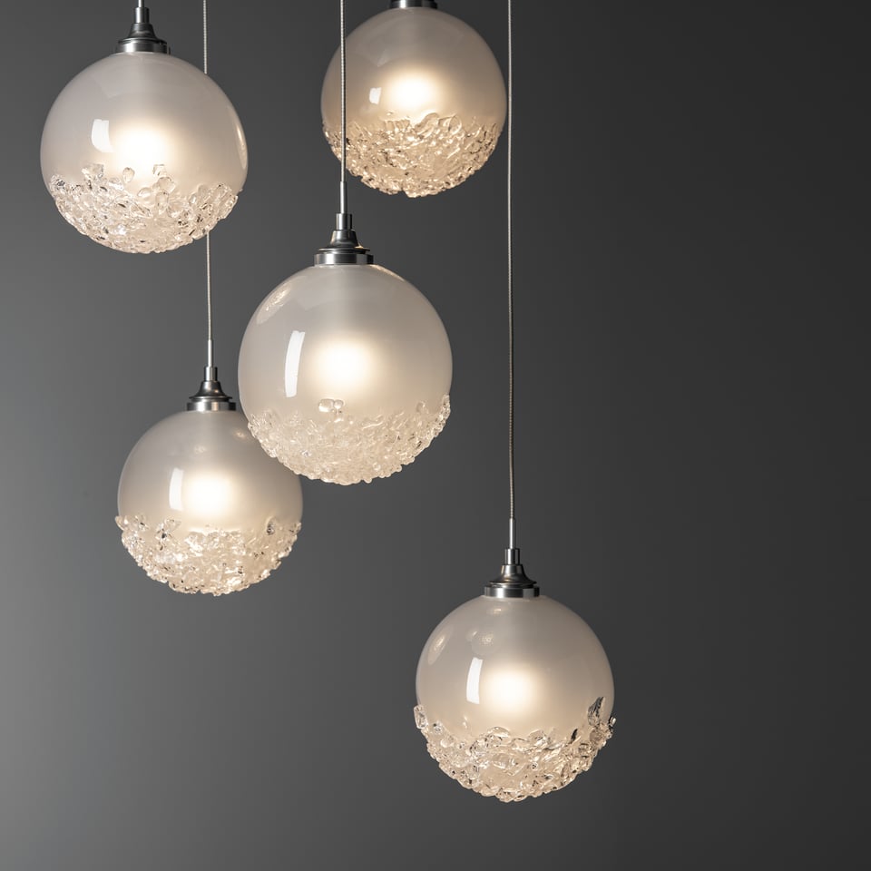 Hubbardton Forge Fritz Globe 5-Light Pendant - Dimmable, Elegant Design with Frosted Glass Shades