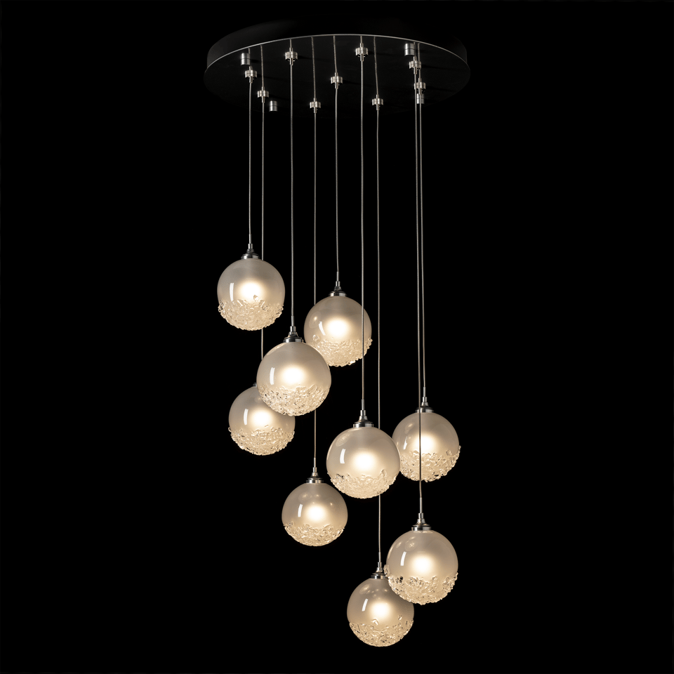 Hubbardton Forge Fritz Globe 9-Light Pendant Fixture with Dimmable Feature and Elegant Glass Spheres