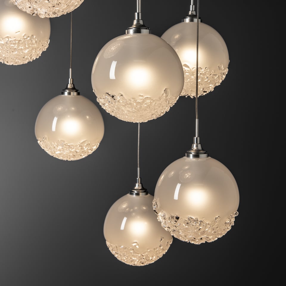 Hubbardton Forge Fritz Globe 9-Light Pendant Fixture with Dimmable Feature and Elegant Glass Spheres