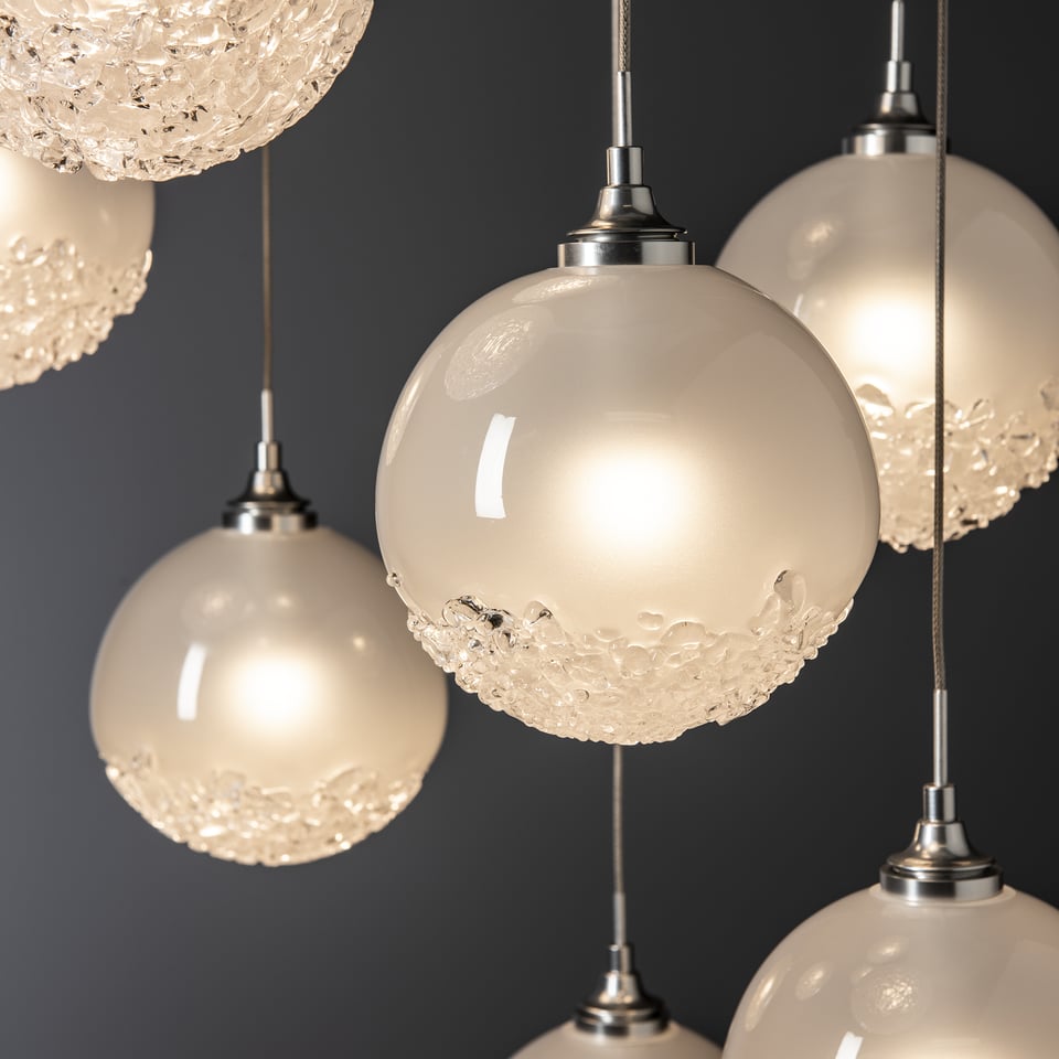 Hubbardton Forge Fritz Globe 9-Light Pendant Fixture with Dimmable Feature and Elegant Glass Spheres