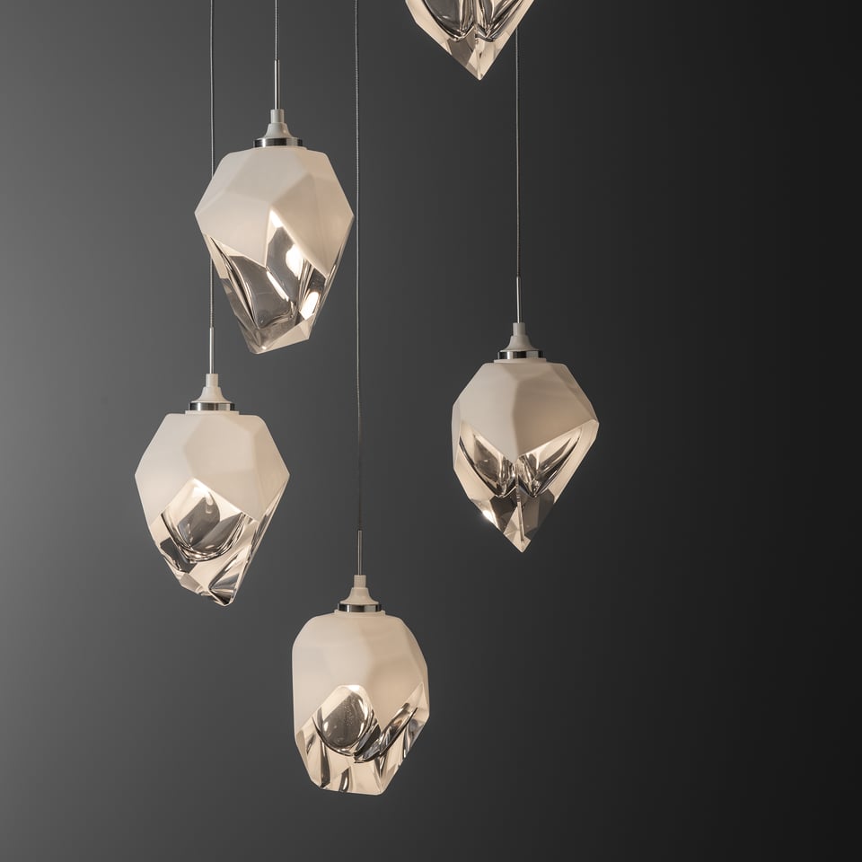 Chrysalis 5-Light Crystal Pendant by Hubbardton Forge - Dimmable, Adjustable Height, UL Damp Rated