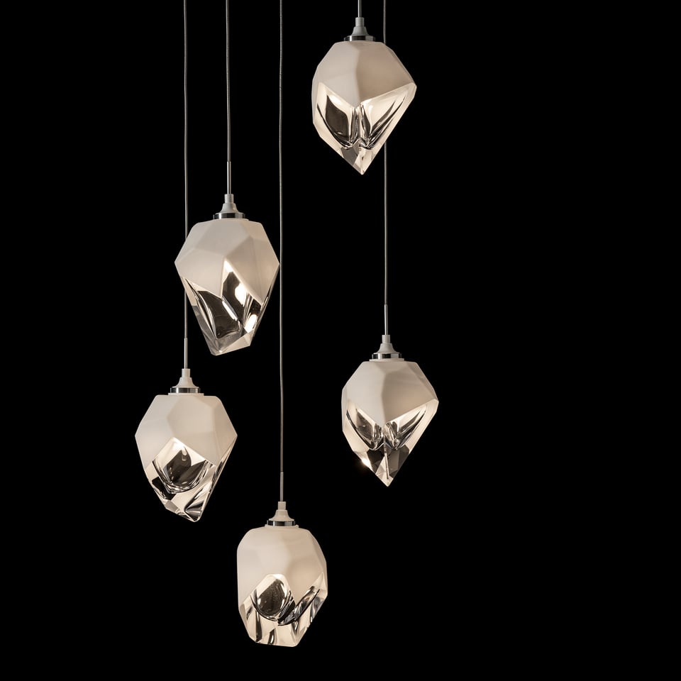 Chrysalis 5-Light Crystal Pendant by Hubbardton Forge - Dimmable, Adjustable Height, UL Damp Rated