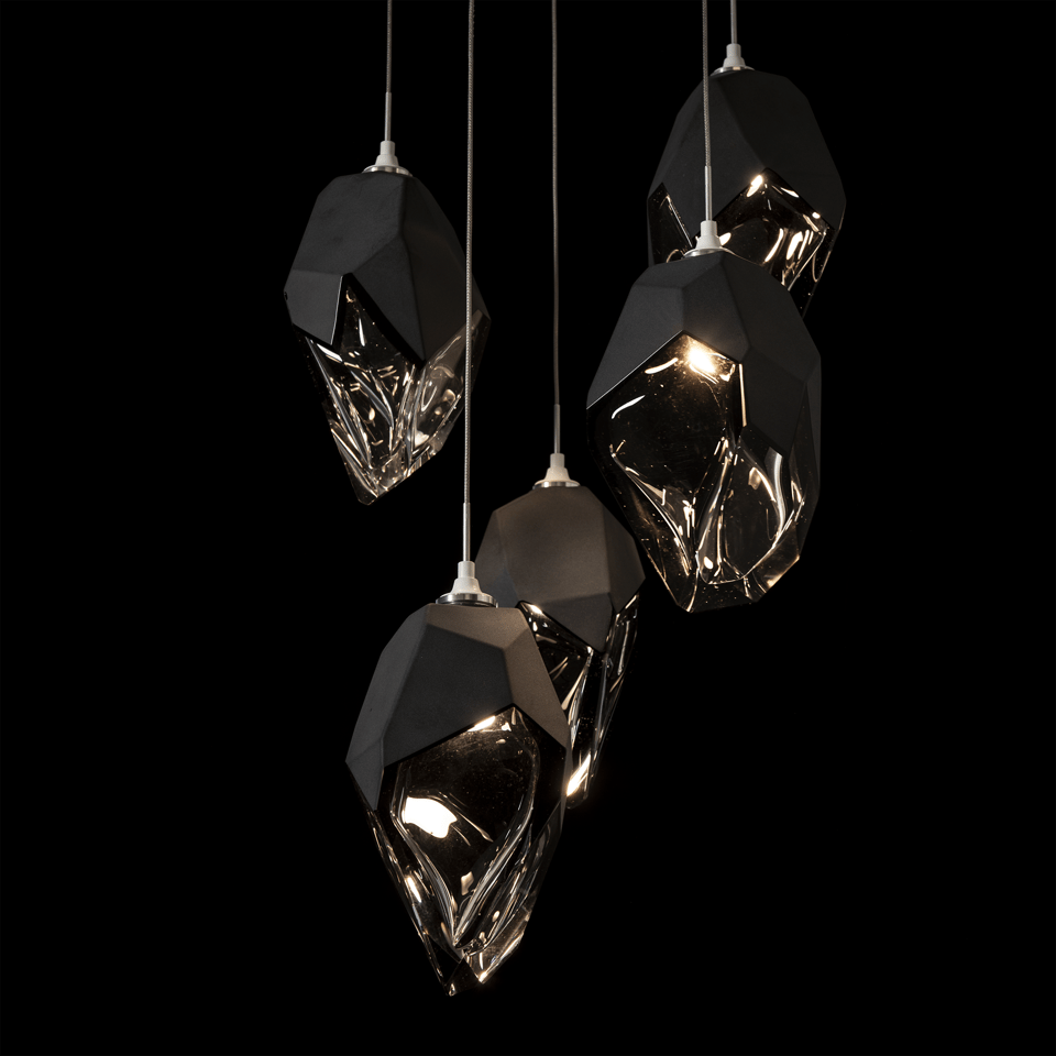 Hubbardton Forge Chrysalis 5-Light Large Crystal Pendant, Customizable Finishes, Dimmable, UL Damp Rated