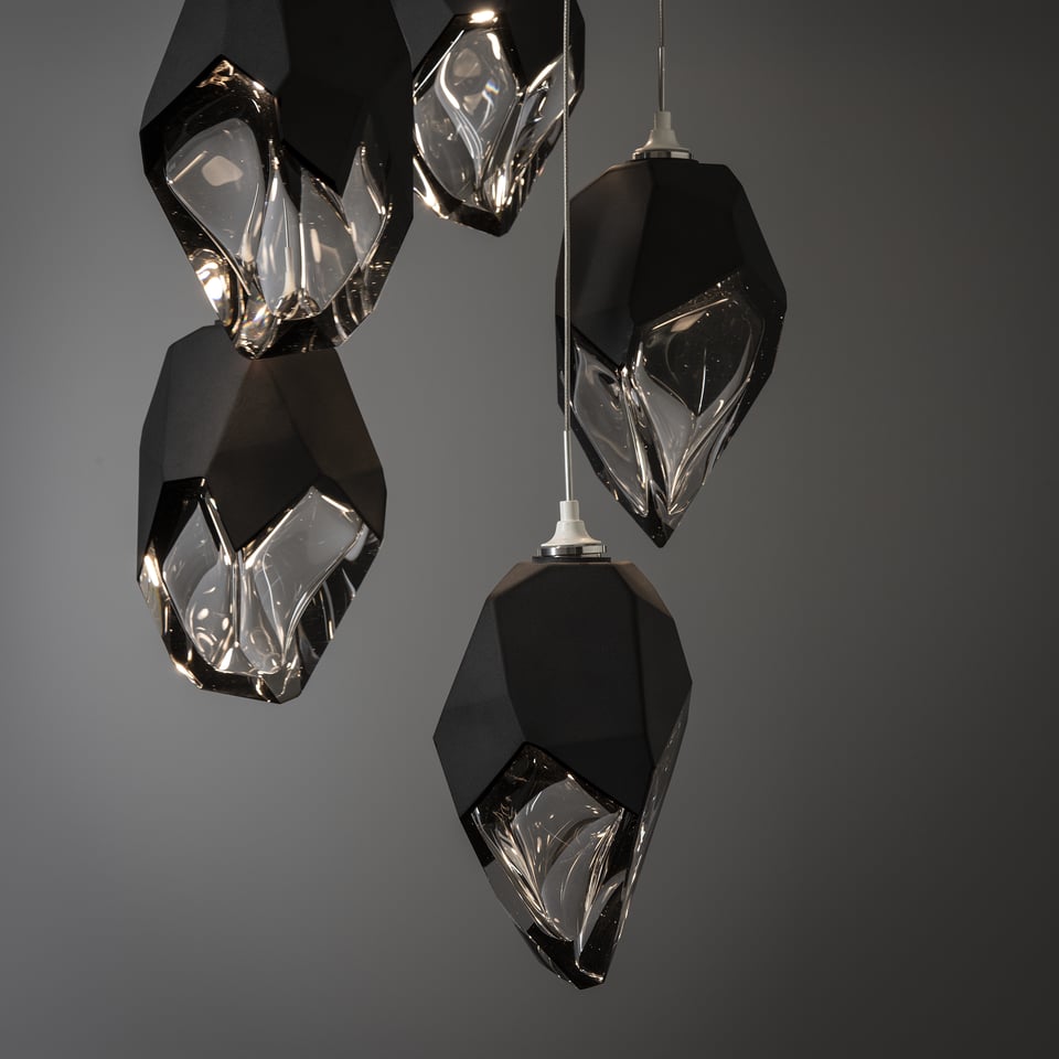 Hubbardton Forge Chrysalis 5-Light Large Crystal Pendant, Customizable Finishes, Dimmable, UL Damp Rated