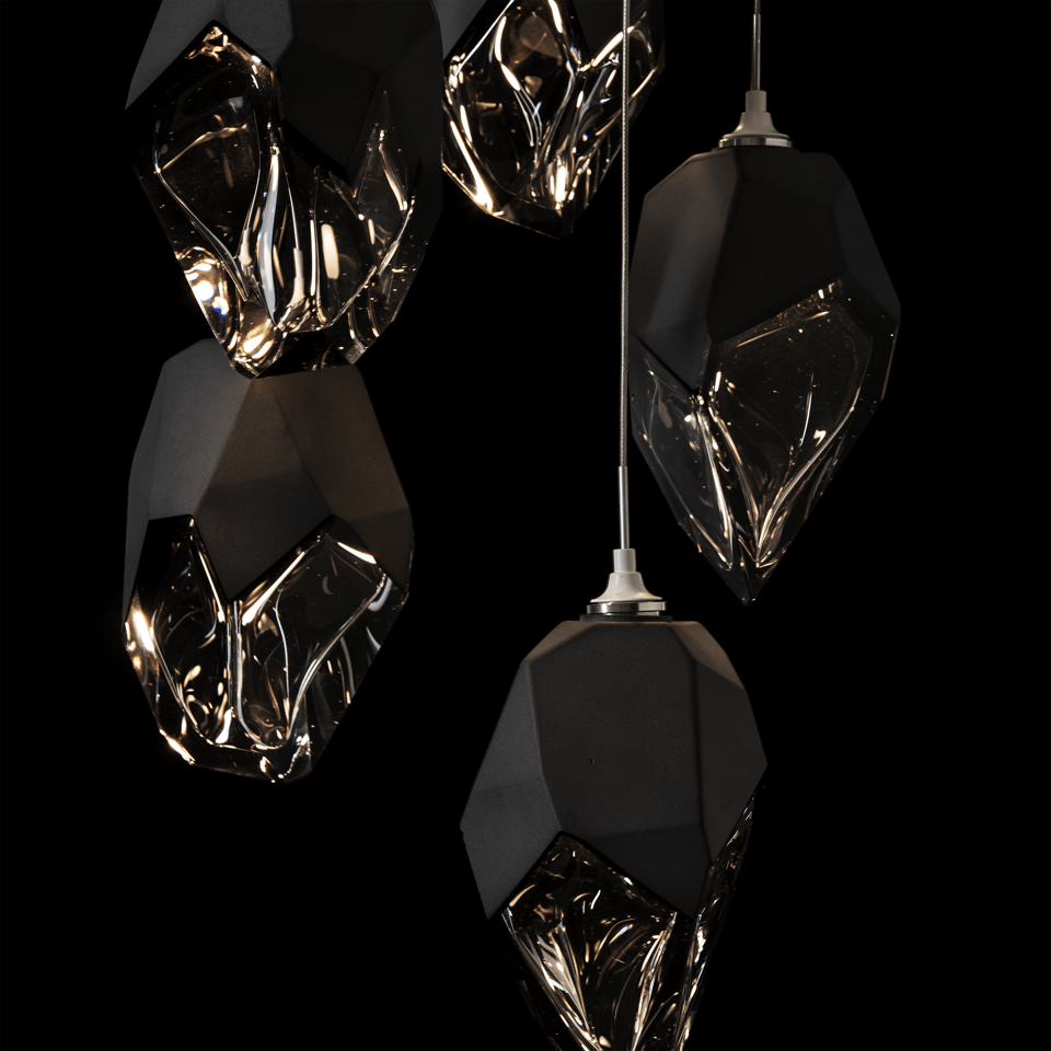 Hubbardton Forge Chrysalis 5-Light Large Crystal Pendant, Customizable Finishes, Dimmable, UL Damp Rated