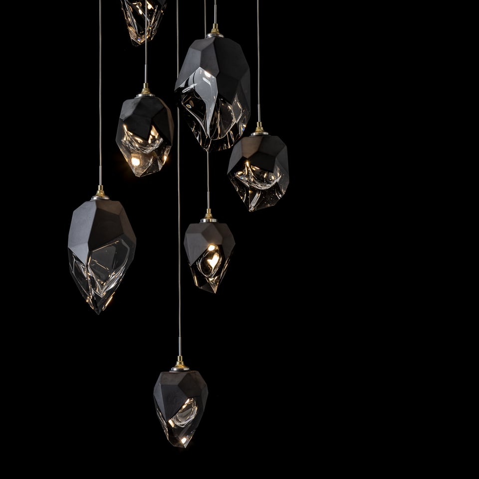 Chrysalis 9-Light Mixed Crystal Pendant by Hubbardton Forge - Dimmable, Versatile Design, UL Damp Rated