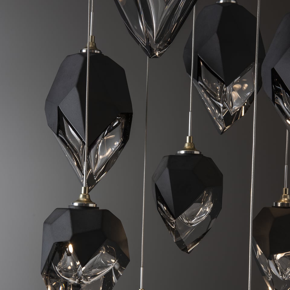 Chrysalis 9-Light Mixed Crystal Pendant by Hubbardton Forge - Dimmable, Versatile Design, UL Damp Rated