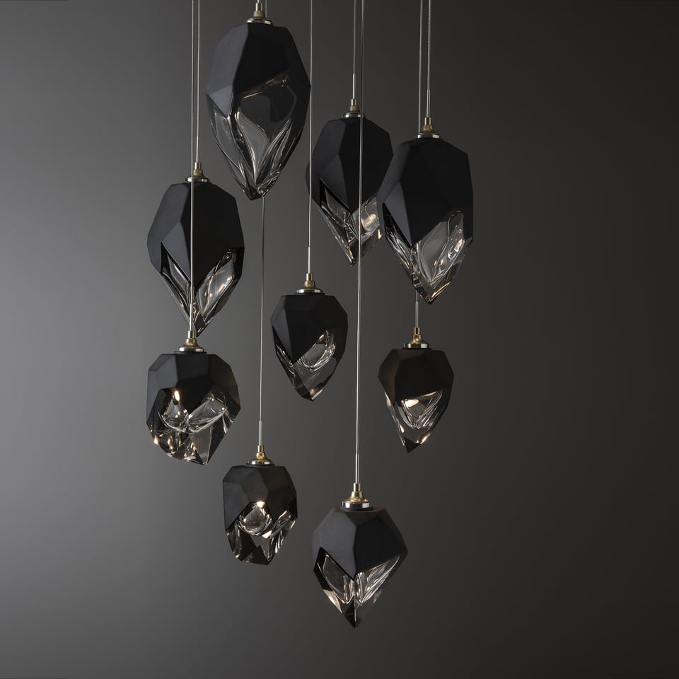 Chrysalis 9-Light Mixed Crystal Pendant by Hubbardton Forge - Dimmable, Versatile Design, UL Damp Rated