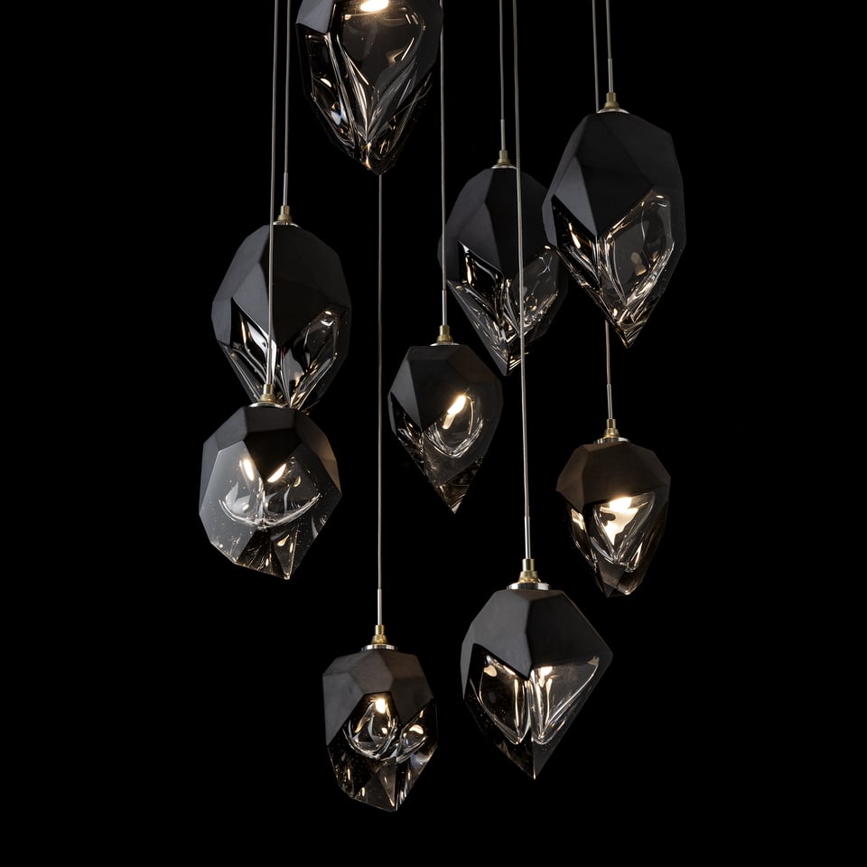 Chrysalis 9-Light Mixed Crystal Pendant by Hubbardton Forge - Dimmable, Versatile Design, UL Damp Rated