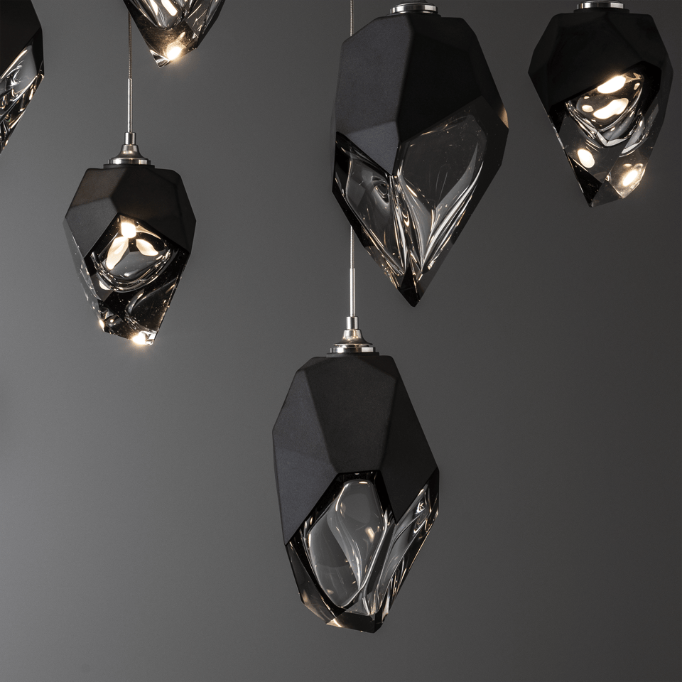 Chrysalis 10-Light Mixed Crystal Pendant By Hubbardton Forge, Dimmable With Adjustable Height