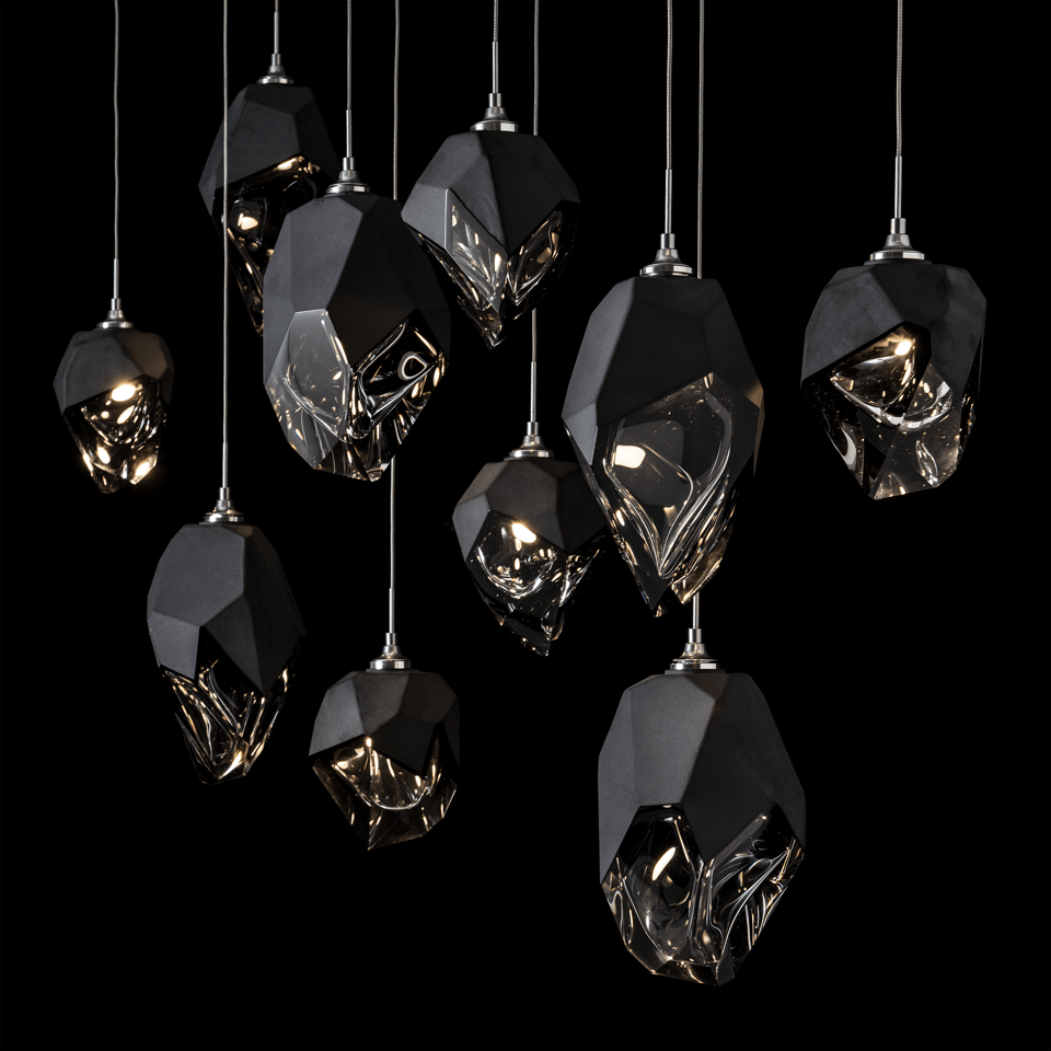 Chrysalis 10-Light Mixed Crystal Pendant By Hubbardton Forge, Dimmable With Adjustable Height