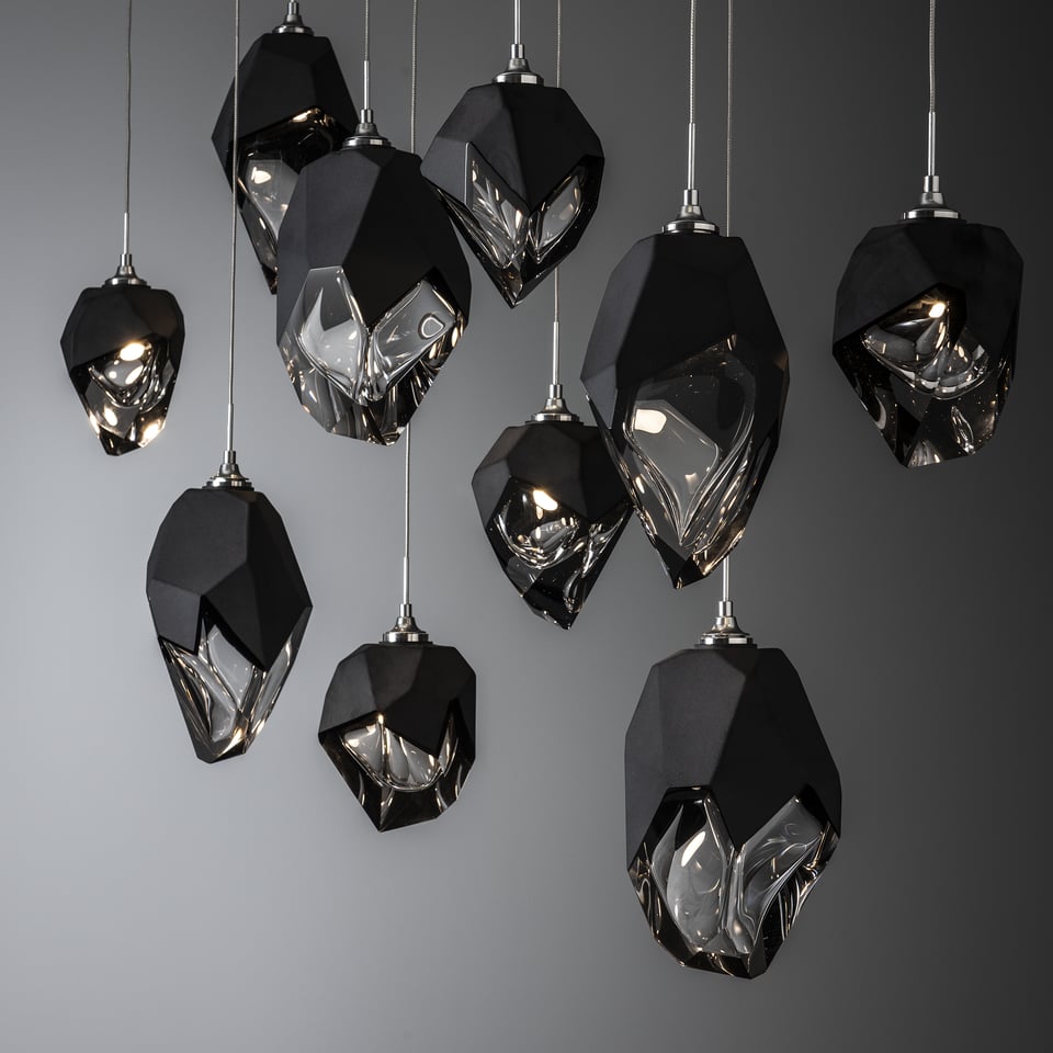 Chrysalis 10-Light Mixed Crystal Pendant By Hubbardton Forge, Dimmable With Adjustable Height