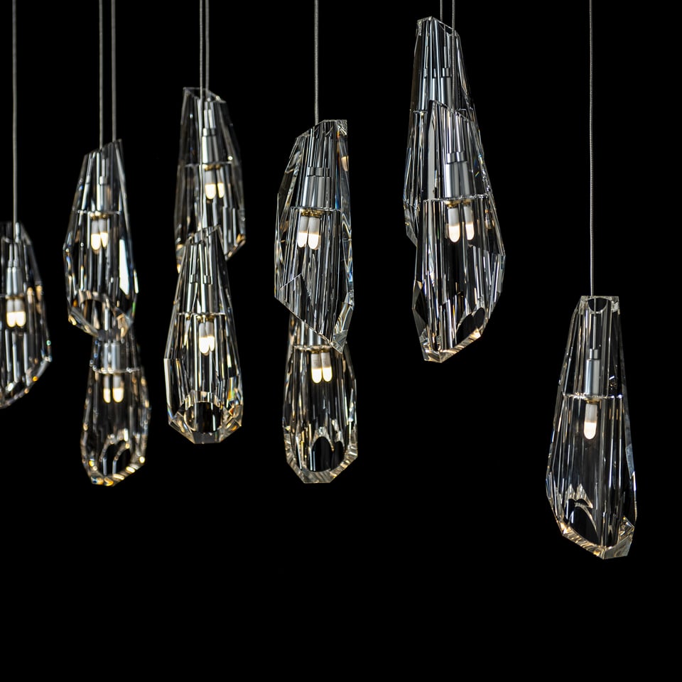 Hubbardton Forge Luma 10-Light Large Crystal Pendant, Adjustable Height, Dimmable, UL Damp Rated