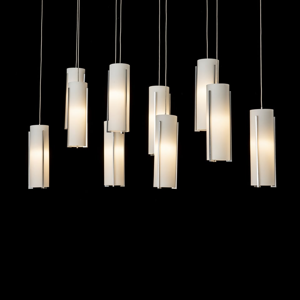 Exos Glass 10-Light Pendant by Hubbardton Forge - Dimmable, Customizable Finish, Adjustable Height