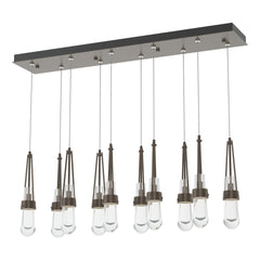 Link 10-Light Clear Glass Pendant by Hubbardton Forge with Customizable Staggered Design and Dimmable Brightness