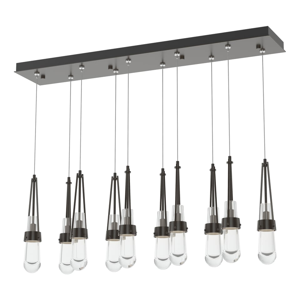 Link 10-Light Clear Glass Pendant by Hubbardton Forge with Customizable Staggered Design and Dimmable Brightness