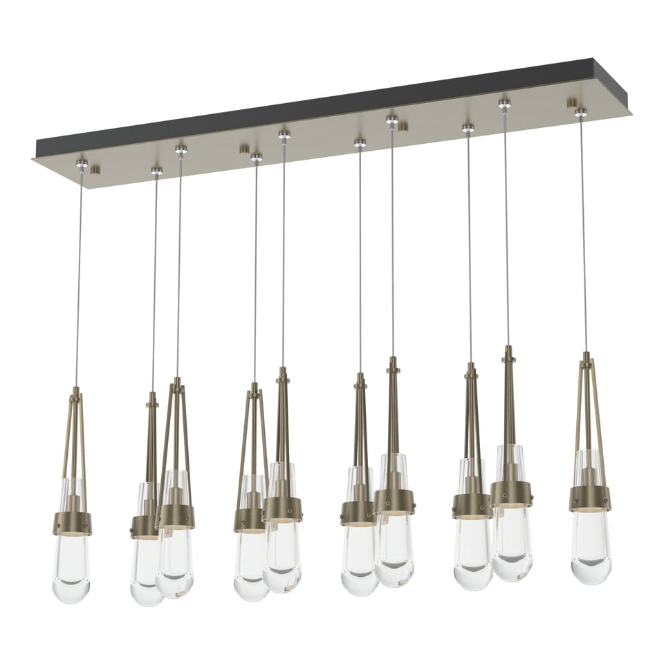 Link 10-Light Clear Glass Pendant by Hubbardton Forge with Customizable Staggered Design and Dimmable Brightness