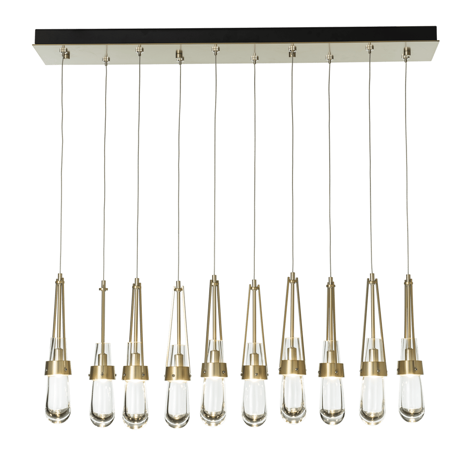 Link 10-Light Clear Glass Pendant by Hubbardton Forge with Customizable Staggered Design and Dimmable Brightness