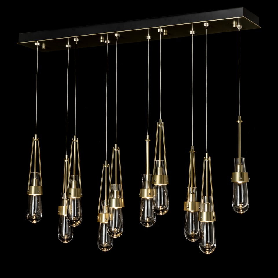 Link 10-Light Clear Glass Pendant by Hubbardton Forge with Customizable Staggered Design and Dimmable Brightness