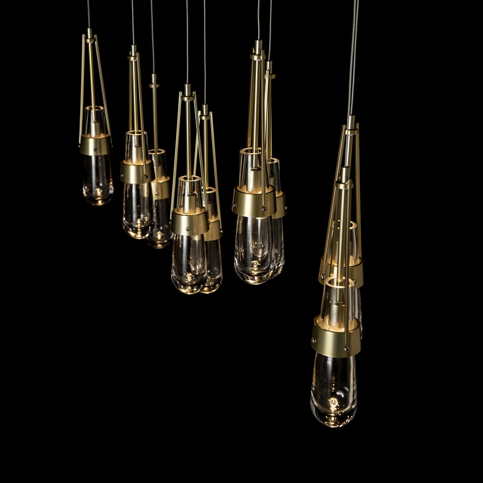 Link 10-Light Clear Glass Pendant by Hubbardton Forge with Customizable Staggered Design and Dimmable Brightness