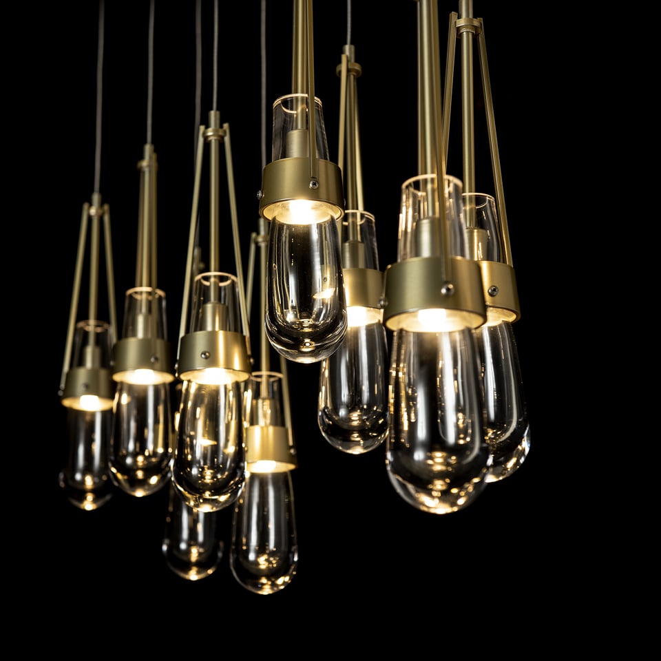 Link 10-Light Clear Glass Pendant by Hubbardton Forge with Customizable Staggered Design and Dimmable Brightness