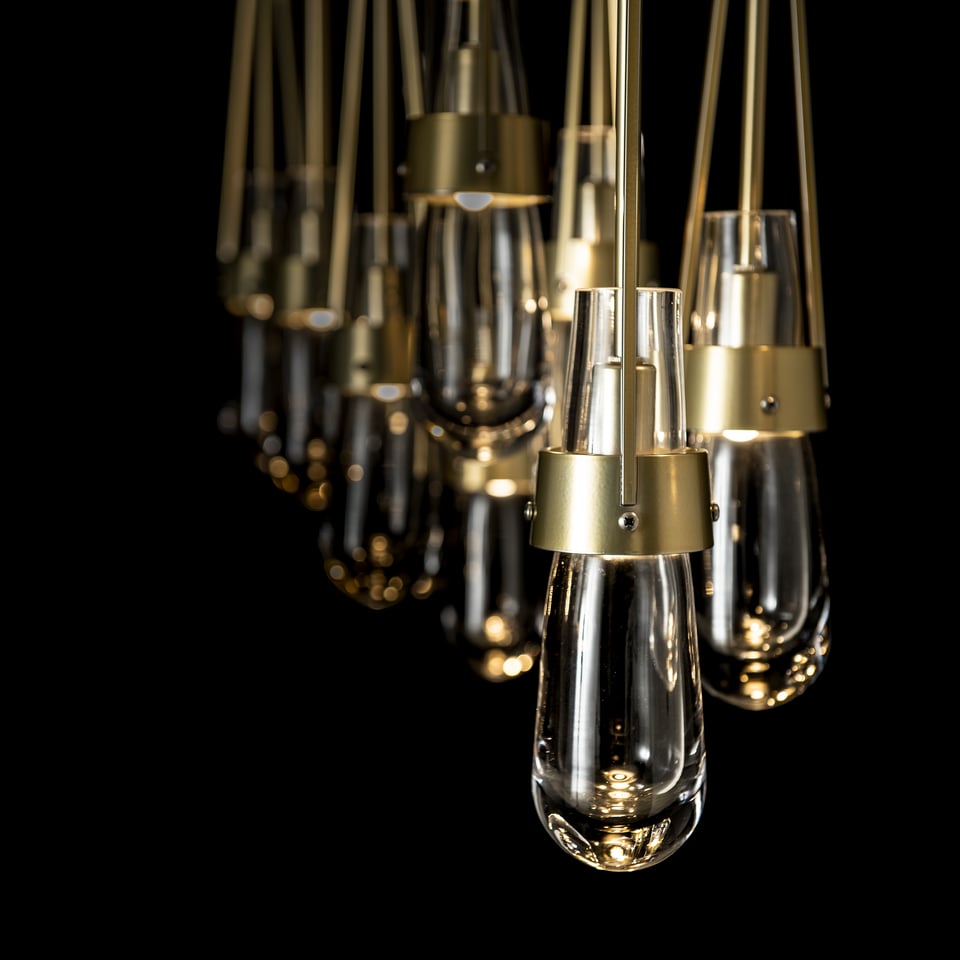 Link 10-Light Clear Glass Pendant by Hubbardton Forge with Customizable Staggered Design and Dimmable Brightness