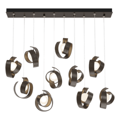 Hubbardton Forge Riza 10-Light Pendant Fixture with Dimmable Functionality and Opal Glass Shades