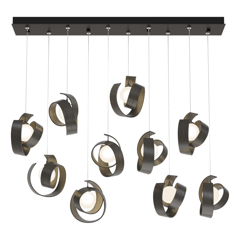 Hubbardton Forge Riza 10-Light Pendant Fixture with Dimmable Functionality and Opal Glass Shades