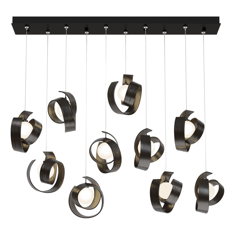 Hubbardton Forge Riza 10-Light Pendant Fixture with Dimmable Functionality and Opal Glass Shades