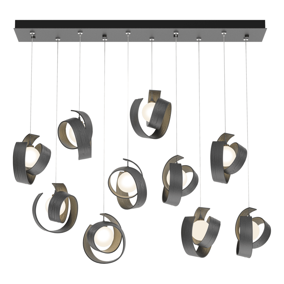 Hubbardton Forge Riza 10-Light Pendant Fixture with Dimmable Functionality and Opal Glass Shades