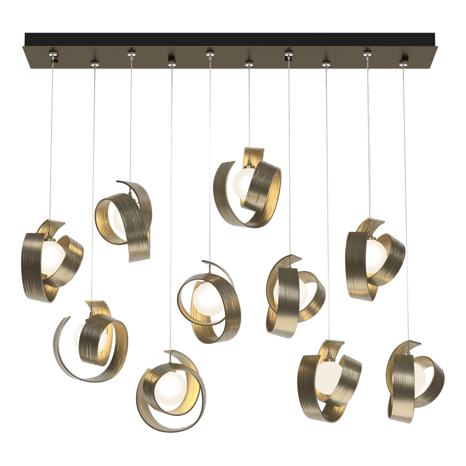 Hubbardton Forge Riza 10-Light Pendant Fixture with Dimmable Functionality and Opal Glass Shades